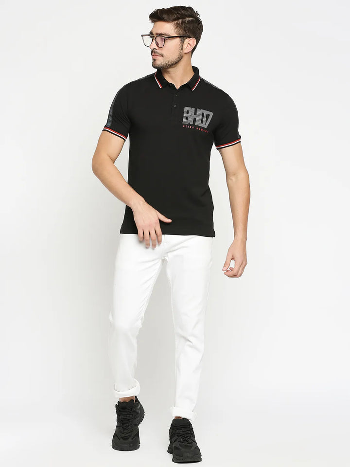 Black Regular Fit Men's Polo T-Shirt