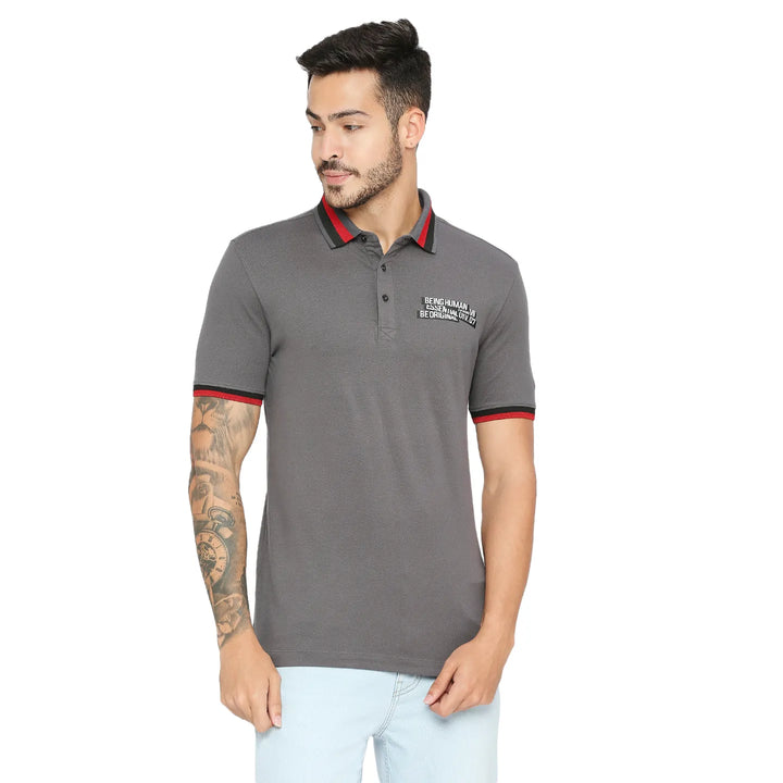 Grey Regular Fit Men's Polo T-Shirt