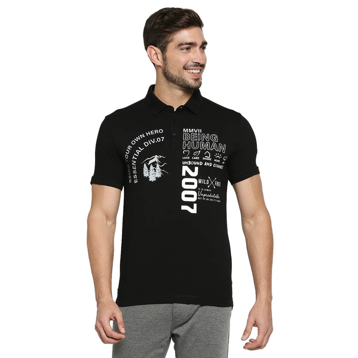 Black Regular Fit Men's Polo T-Shirt
