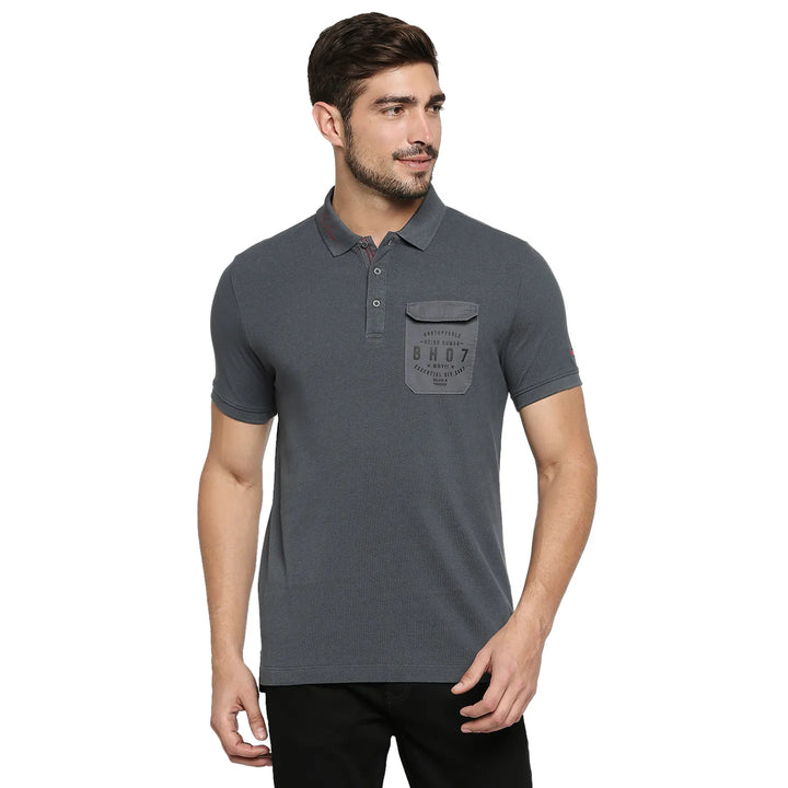 Grey Regular Fit Men's Polo T-Shirt