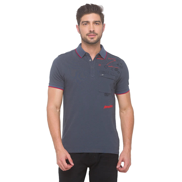 Grey Regular Fit Men's Polo T-Shirt