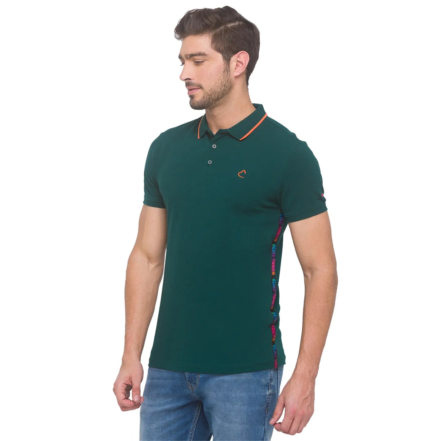 Being Human Clothing Men Regular Fit Polo Neck T-Shirts-Forest Green