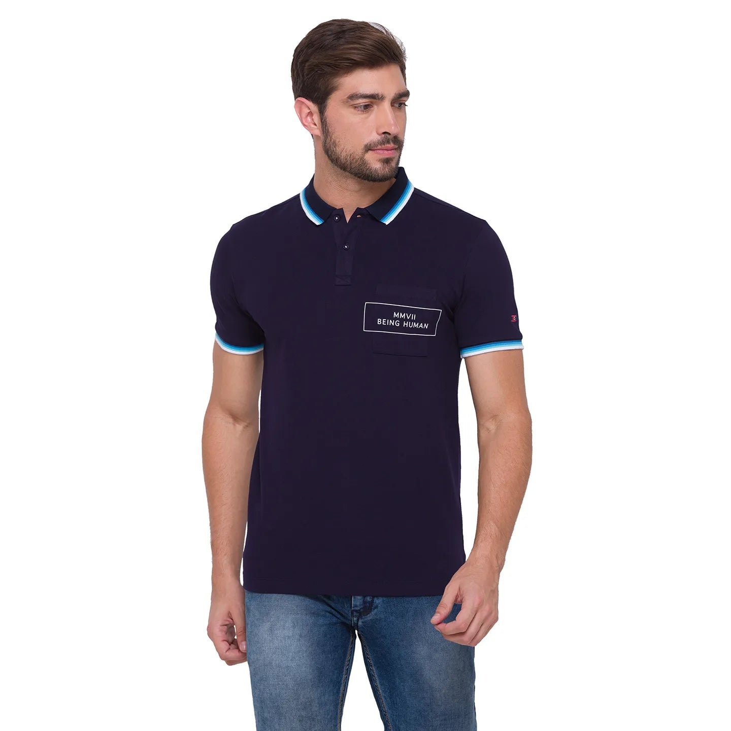 Being Human Clothing Men Regular Fit Polo Neck T-Shirts-Navy
