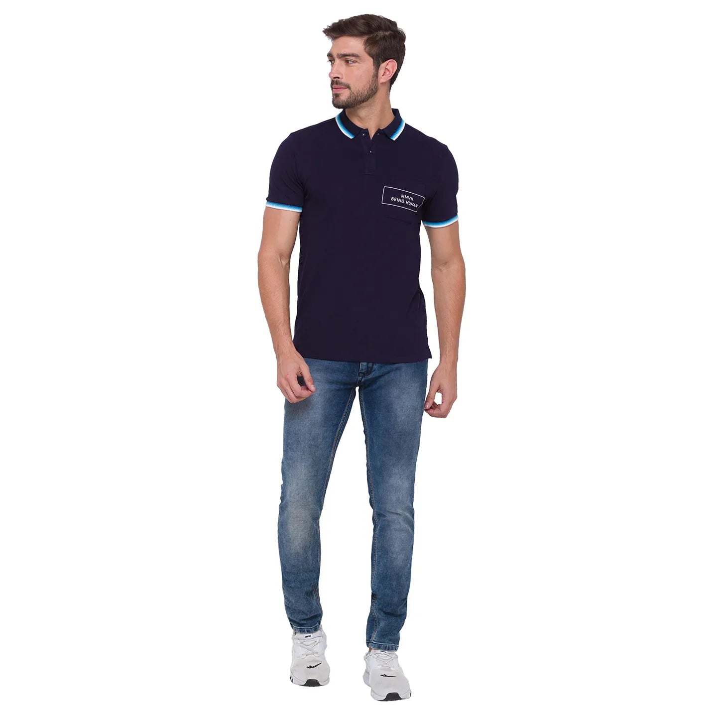 Being Human Clothing Men Regular Fit Polo Neck T-Shirts-Navy