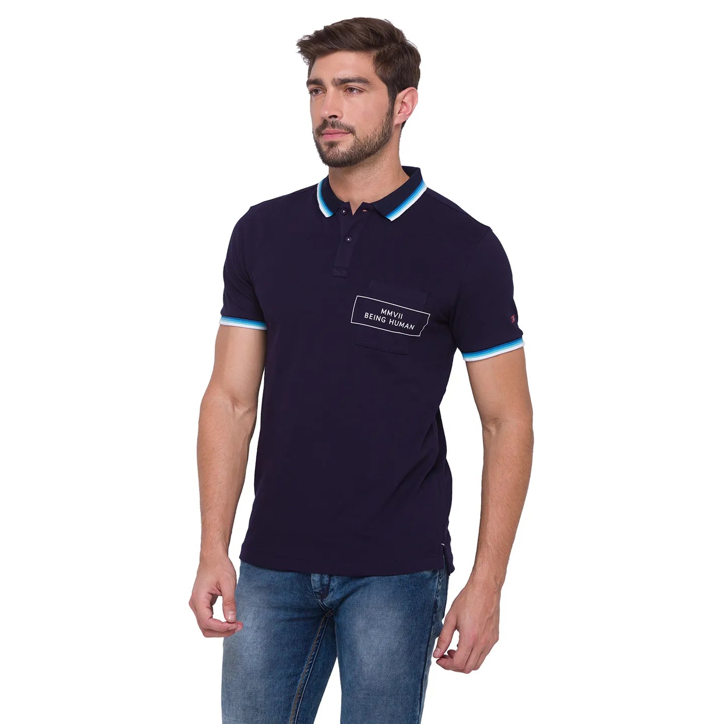 Being Human Clothing Men Regular Fit Polo Neck T-Shirts-Navy