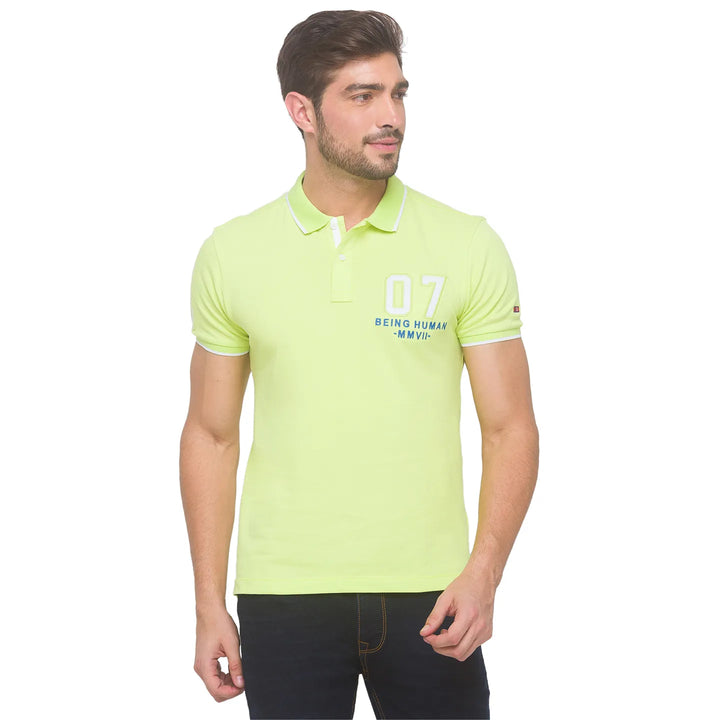 Yellow Regular Fit Men's Polo T-Shirt by Being Human Clothing