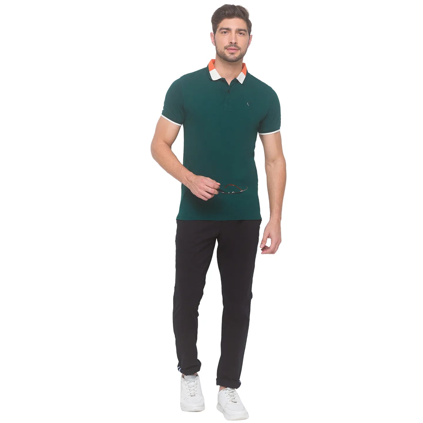 Being Human Clothing Men Regular Fit Polo Neck T-Shirts-Forest Green