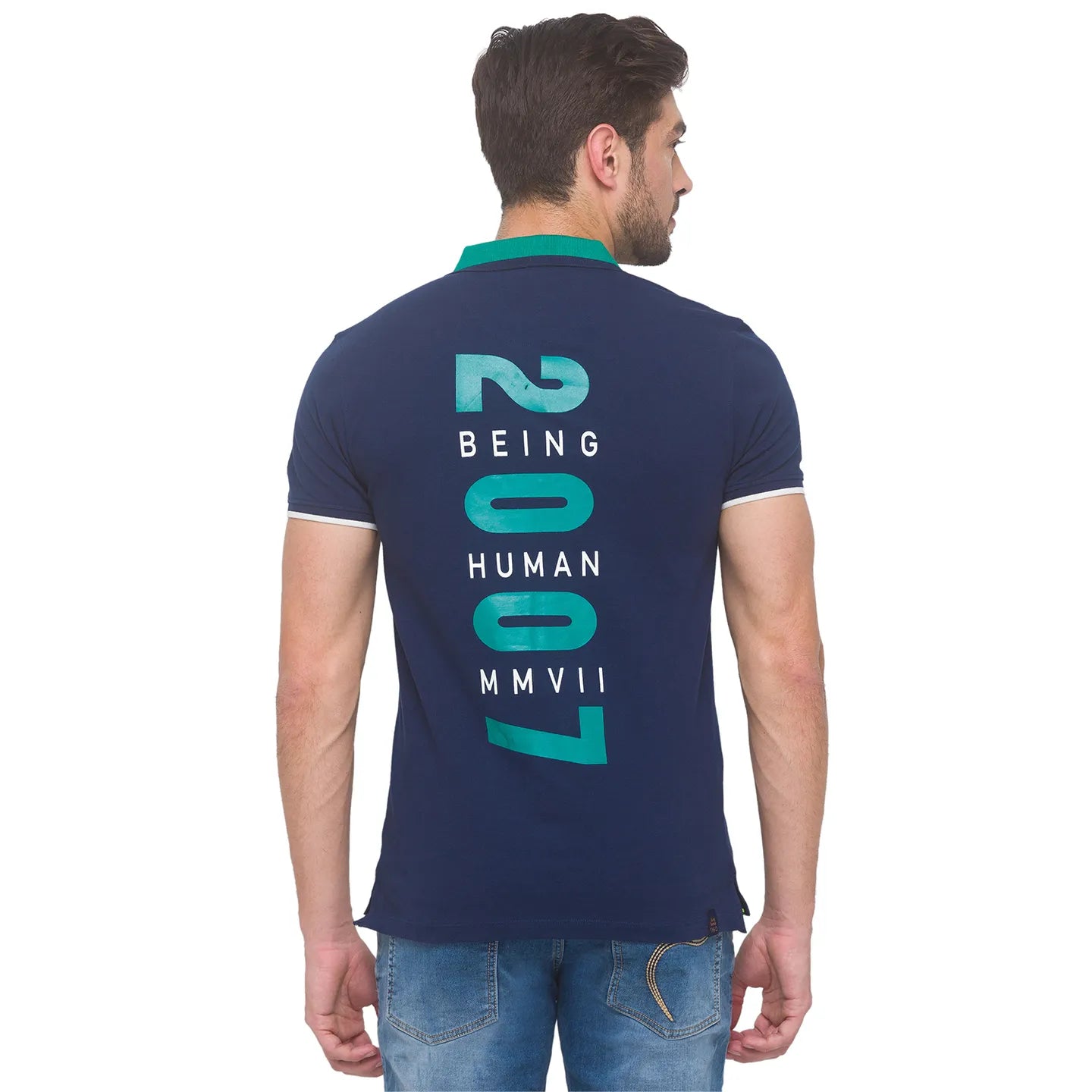 Being Human Clothing Men Regular Fit Polo Neck T-Shirts-Navy