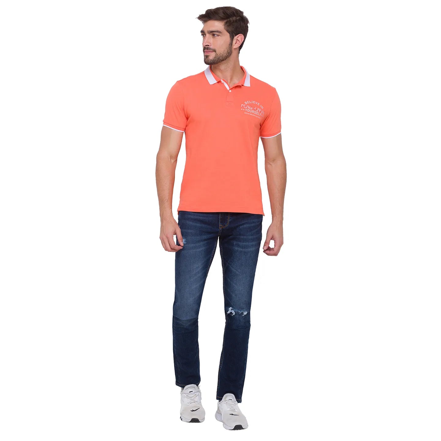 Being Human Clothing Men Regular Fit Polo Neck T-Shirts-Salmon