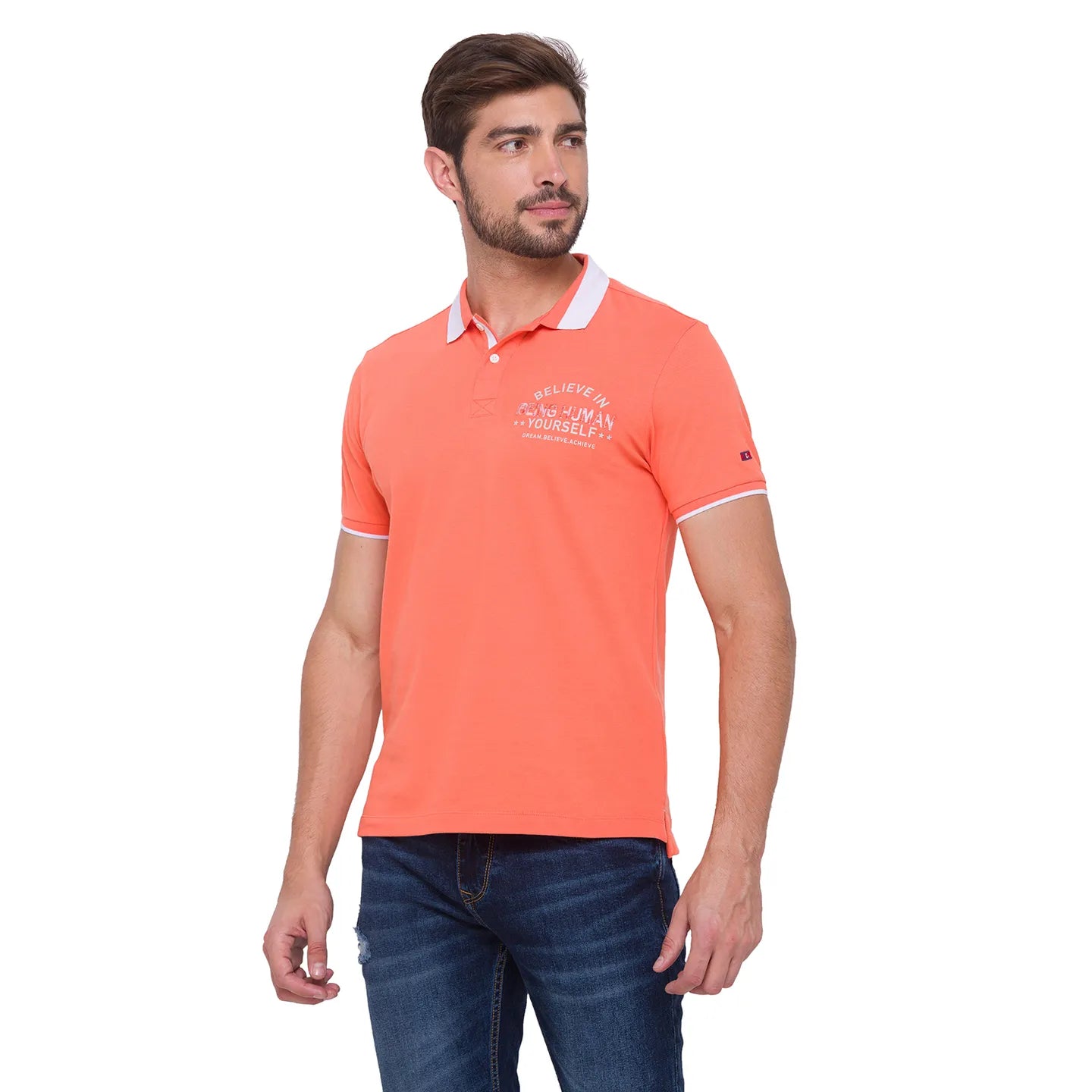 Being Human Clothing Men Regular Fit Polo Neck T-Shirts-Salmon