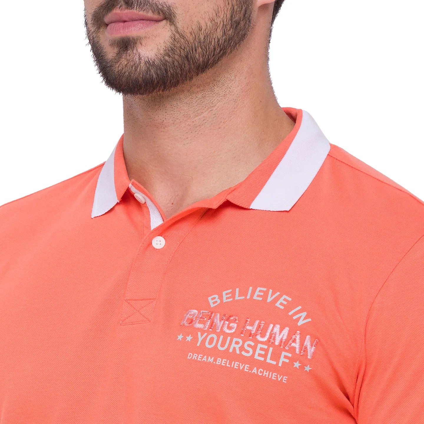 Being Human Clothing Men Regular Fit Polo Neck T-Shirts-Salmon