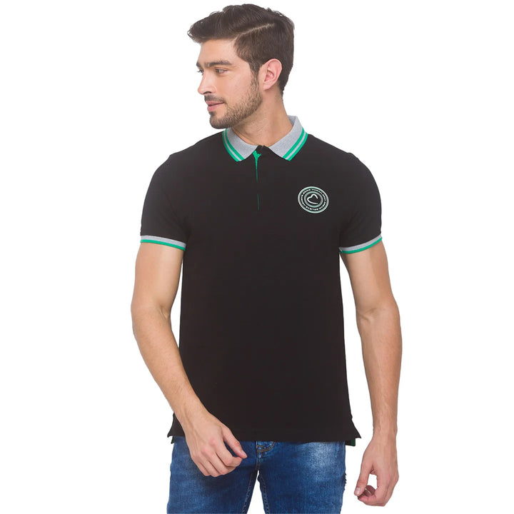 Black Regular Fit Men's Polo T-shirt by Being Human Clothing