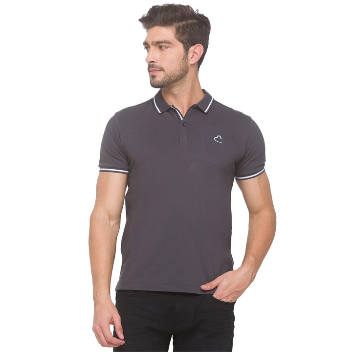 Dark Grey Regular Fit Men's Polo T-Shirt by Being Human Clothing