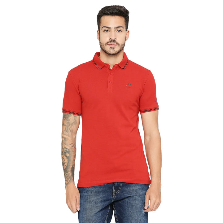 Red Regular Fit Men's Polo T-shirt by Being Human Clothing