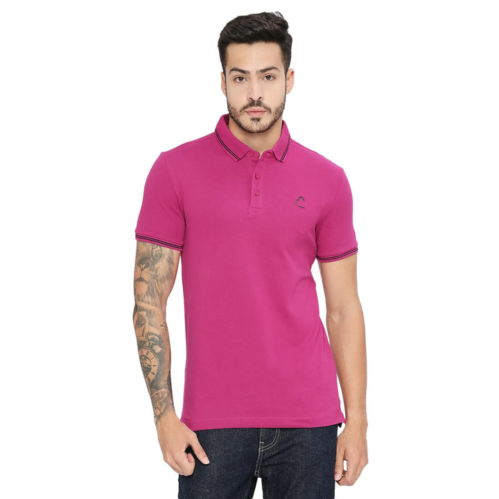 Fuchsia Pink Regular Fit Men's Polo T-shirt by Being Human Clothing