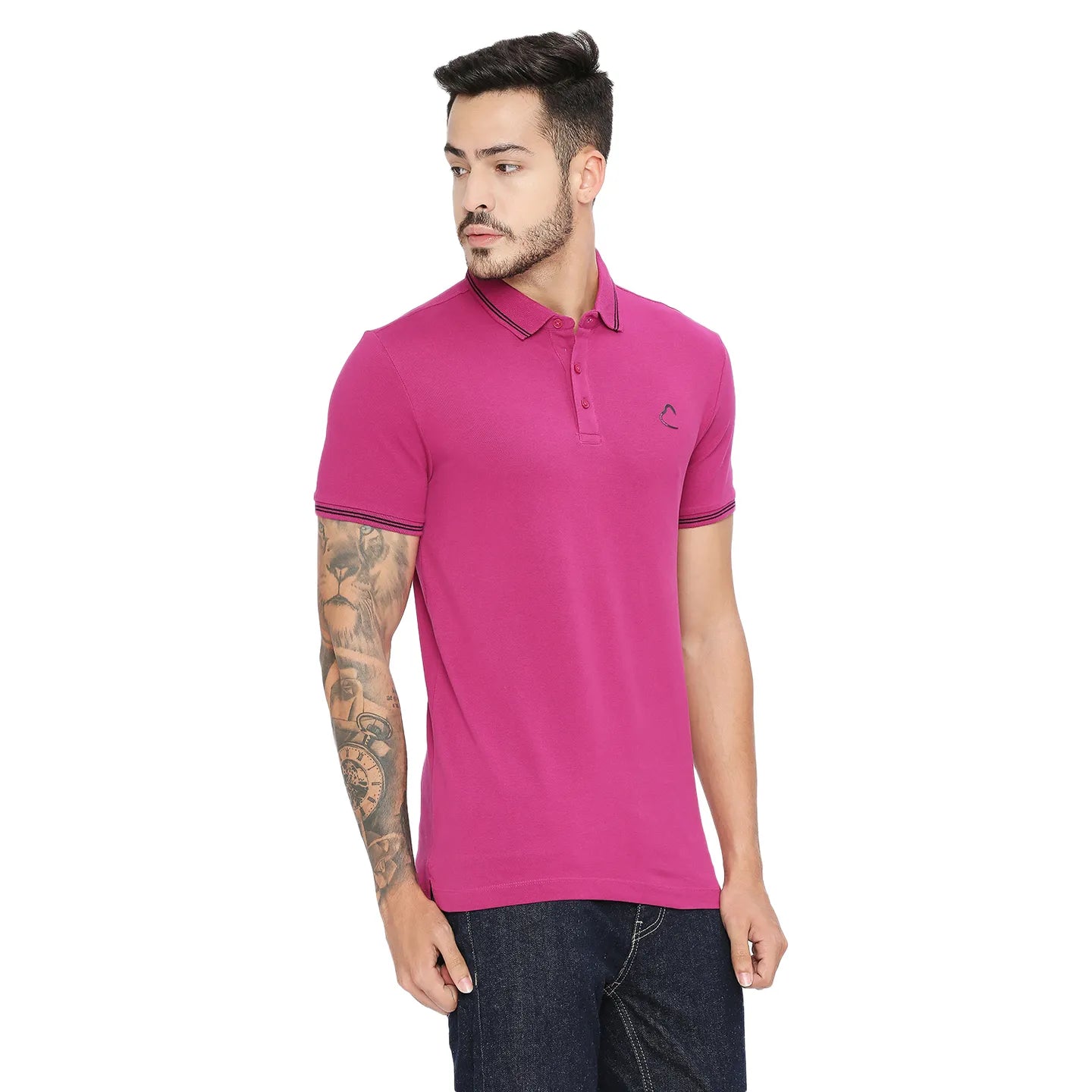 Being Human Clothing Men Regular Fit Polo Neck T-Shirts-Fuchsia
