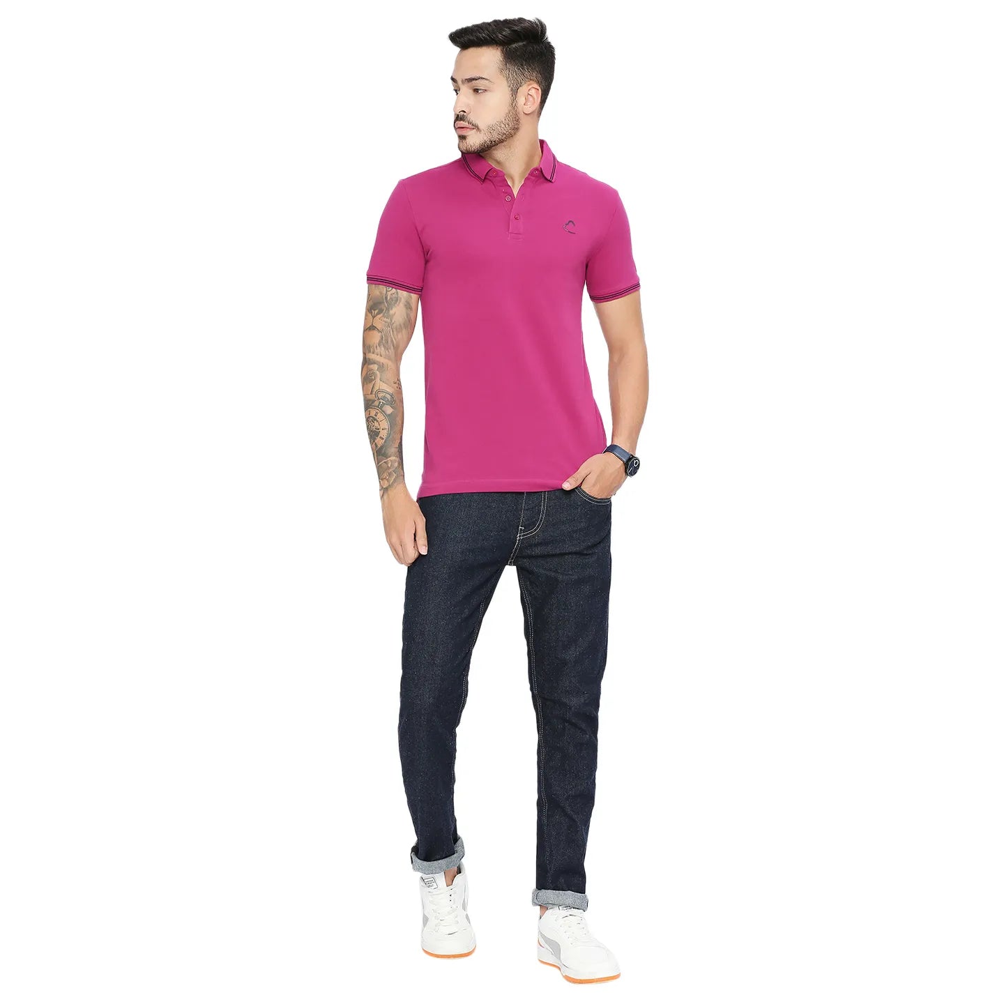 Being Human Clothing Men Regular Fit Polo Neck T-Shirts-Fuchsia