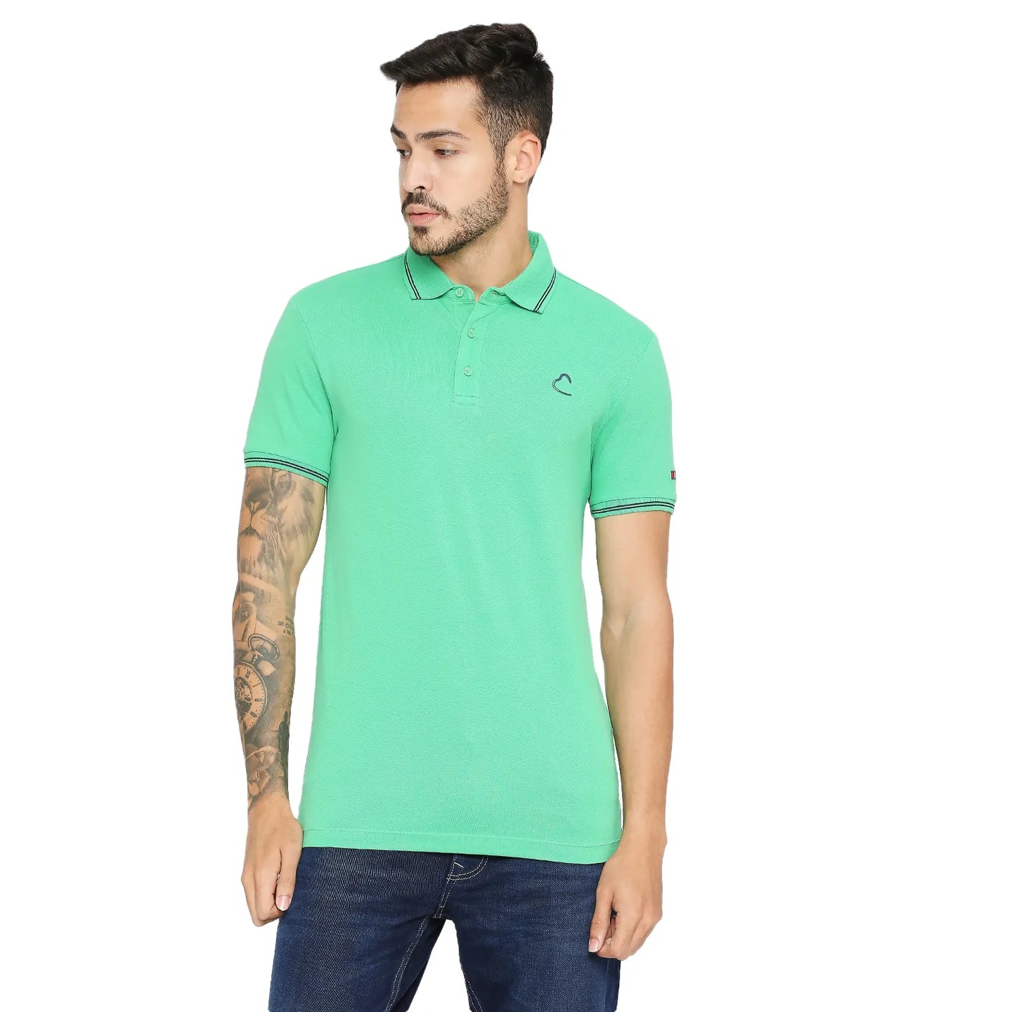 Being Human Clothing Men Regular Fit Polo Neck T-Shirts-Sea Green