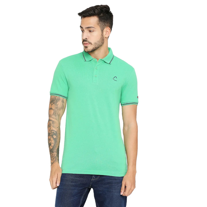 Sea Green Regular Fit Men's Polo T-shirt by Being Human Clothing