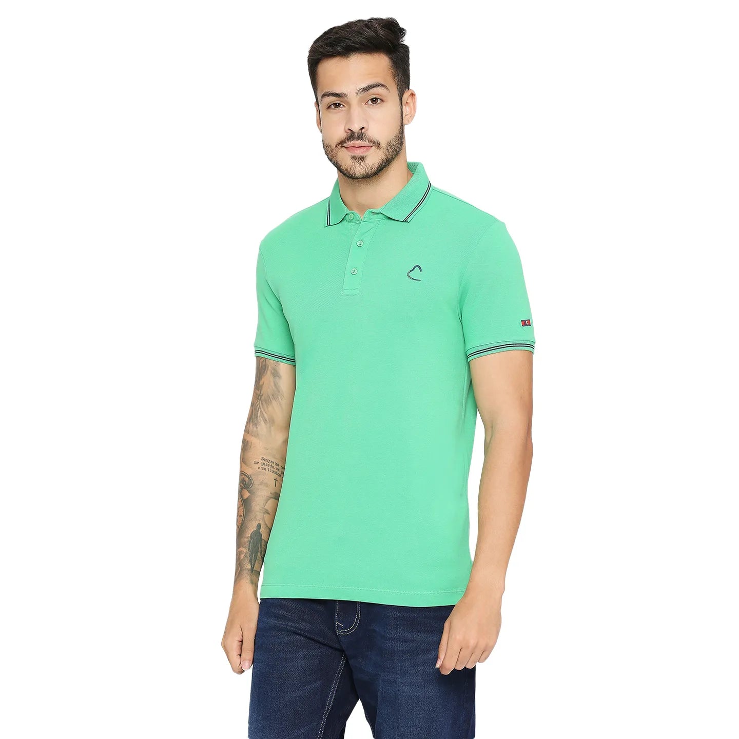 Being Human Clothing Men Regular Fit Polo Neck T-Shirts-Sea Green