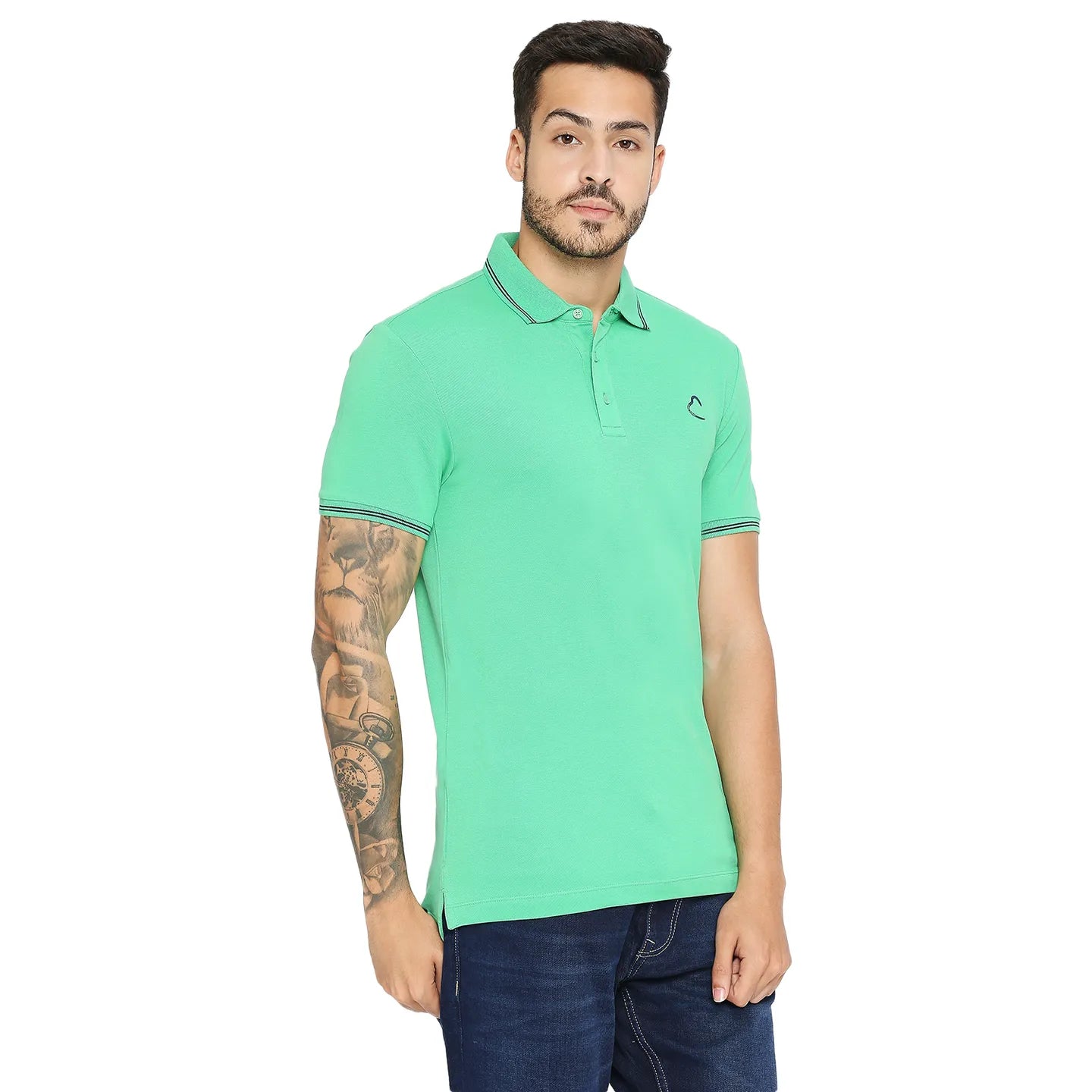 Being Human Clothing Men Regular Fit Polo Neck T-Shirts-Sea Green