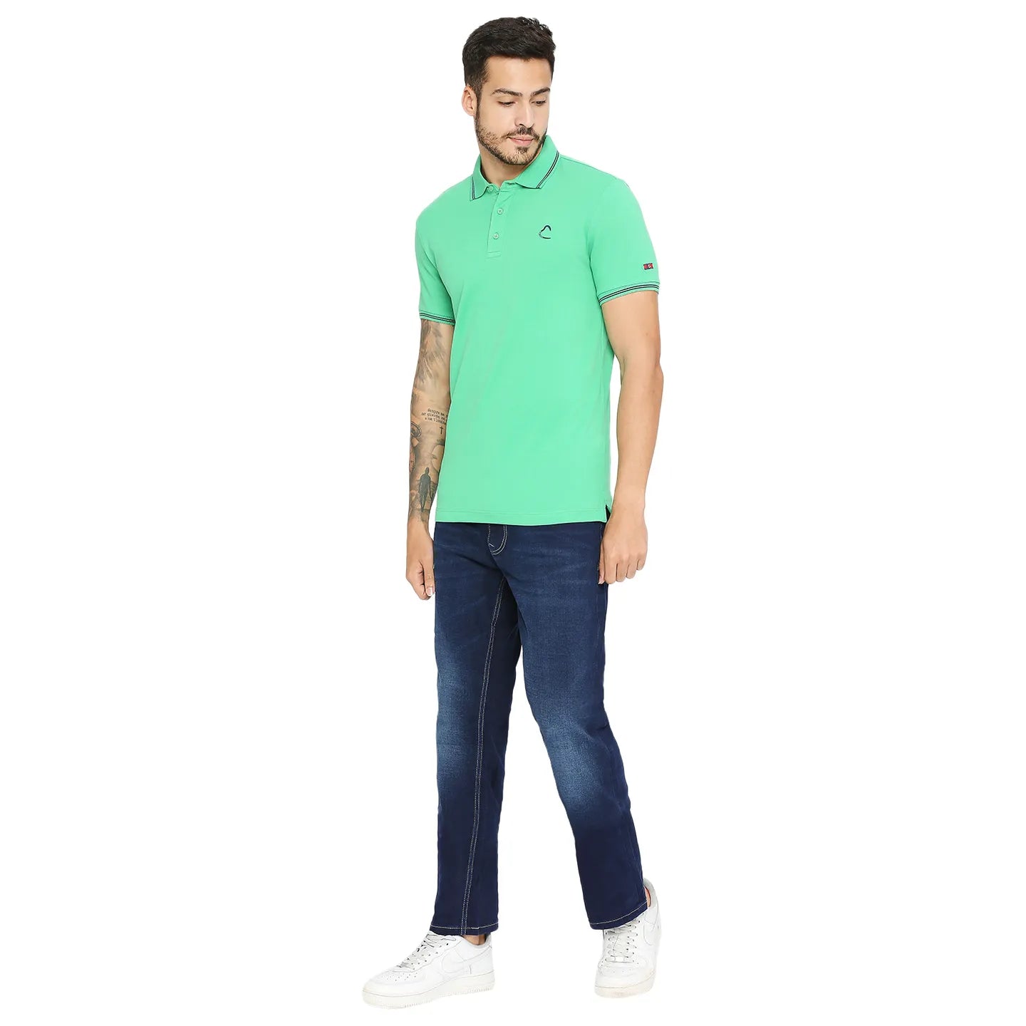 Being Human Clothing Men Regular Fit Polo Neck T-Shirts-Sea Green