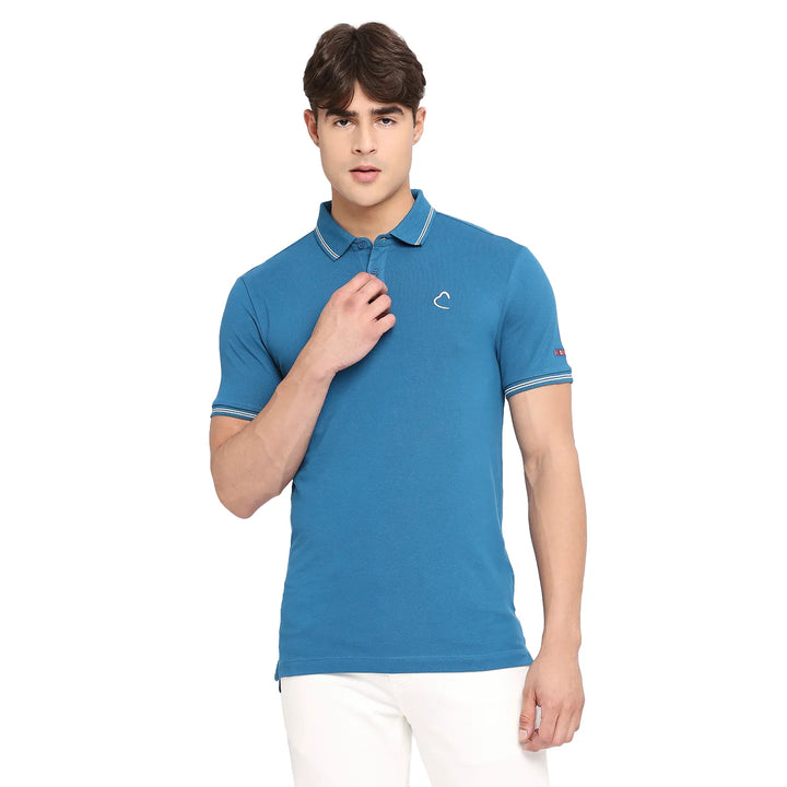 Teal Regular Fit Men's Polo T-Shirt by Being Human Clothing
