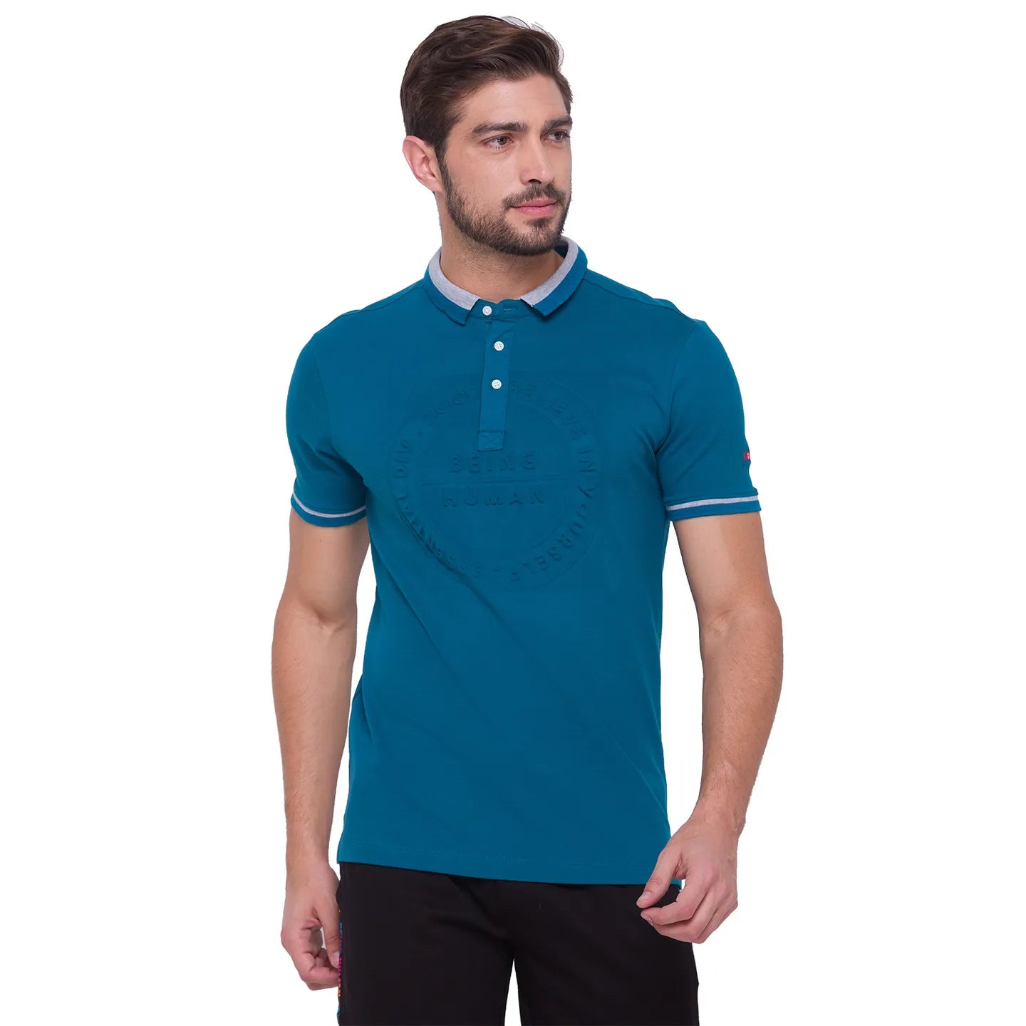 Being Human Clothing Men Regular Fit Polo Neck T-Shirts-Ocean Blue
