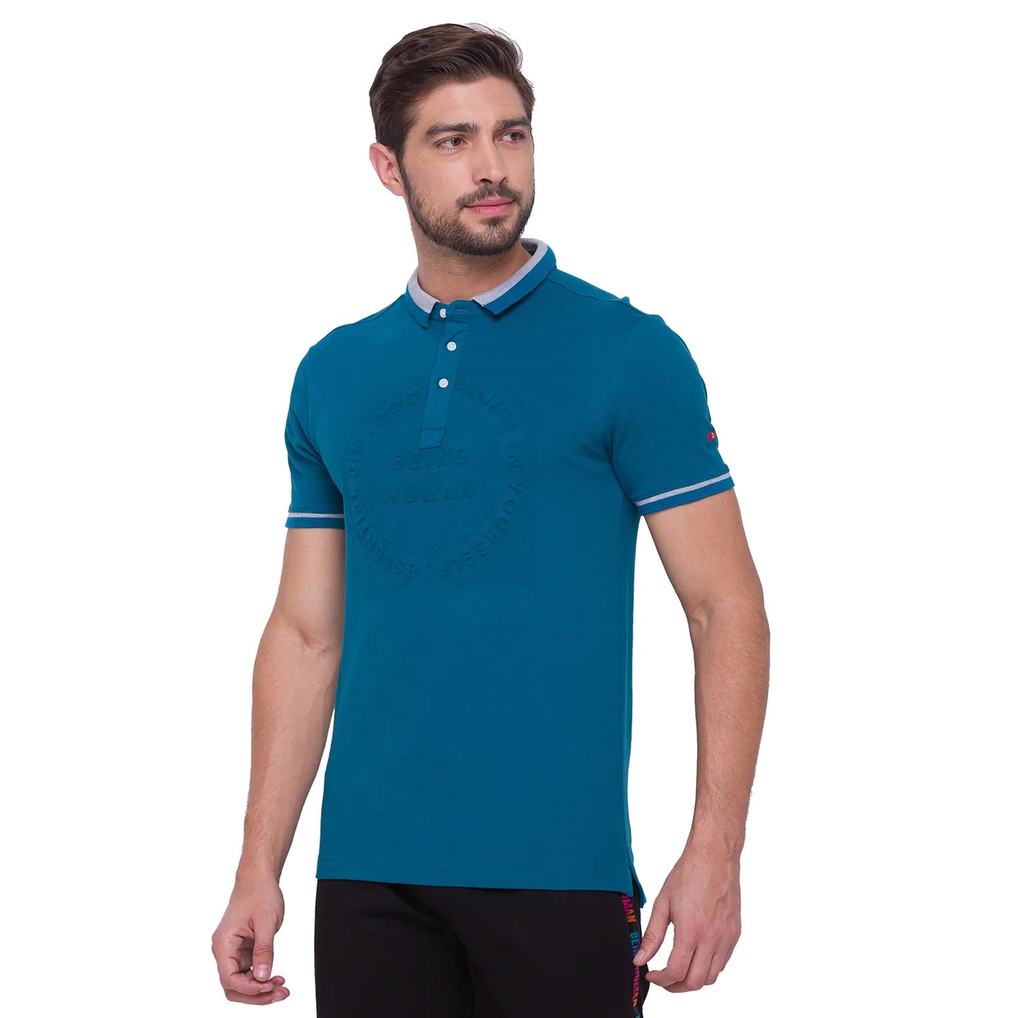 Being Human Clothing Men Regular Fit Polo Neck T-Shirts-Ocean Blue