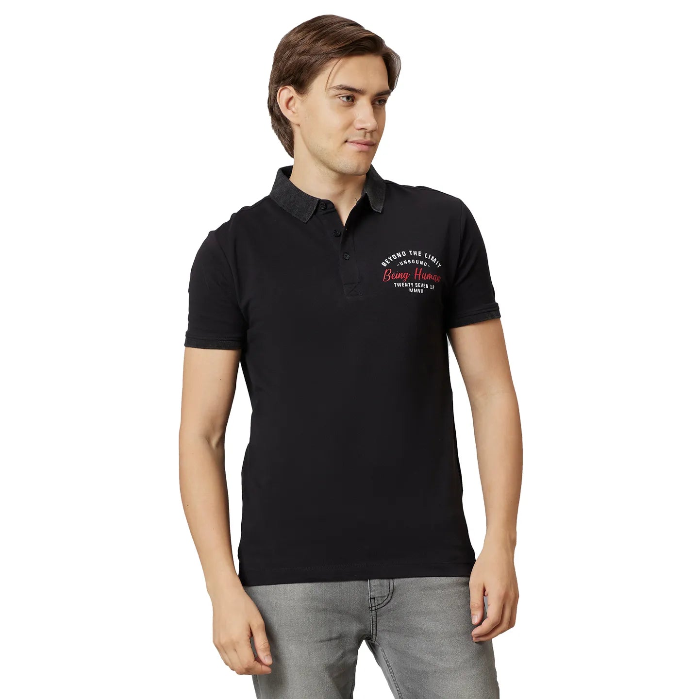Being Human Clothing Men Regular Fit Polo Neck T-Shirts-Black