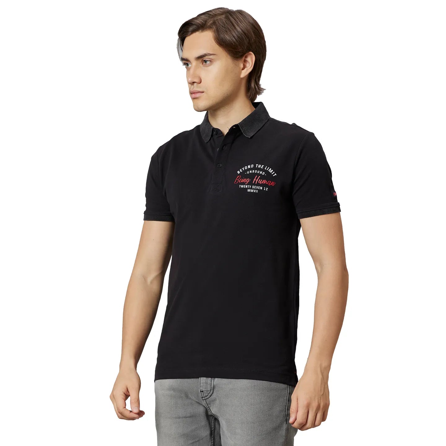 Being Human Clothing Men Regular Fit Polo Neck T-Shirts-Black