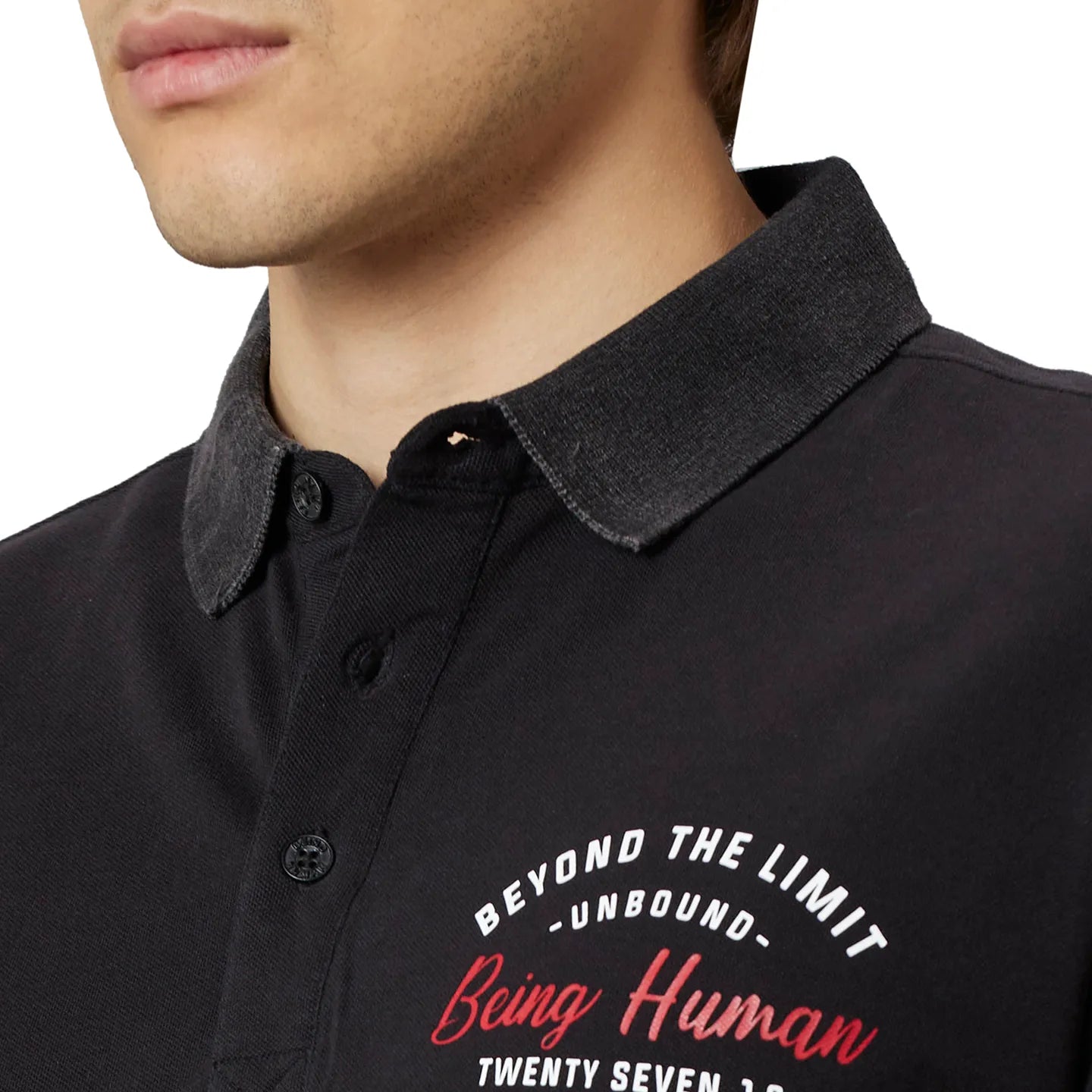 Being Human Clothing Men Regular Fit Polo Neck T-Shirts-Black