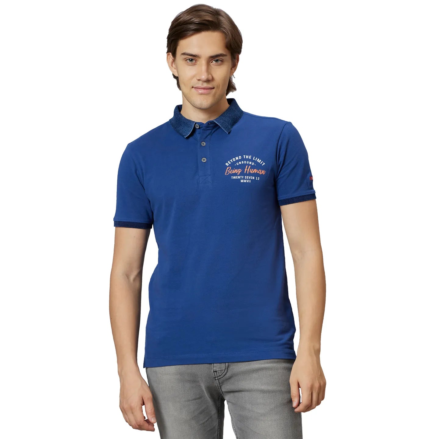 Being Human Clothing Men Regular Fit Polo Neck T-Shirts-Navy