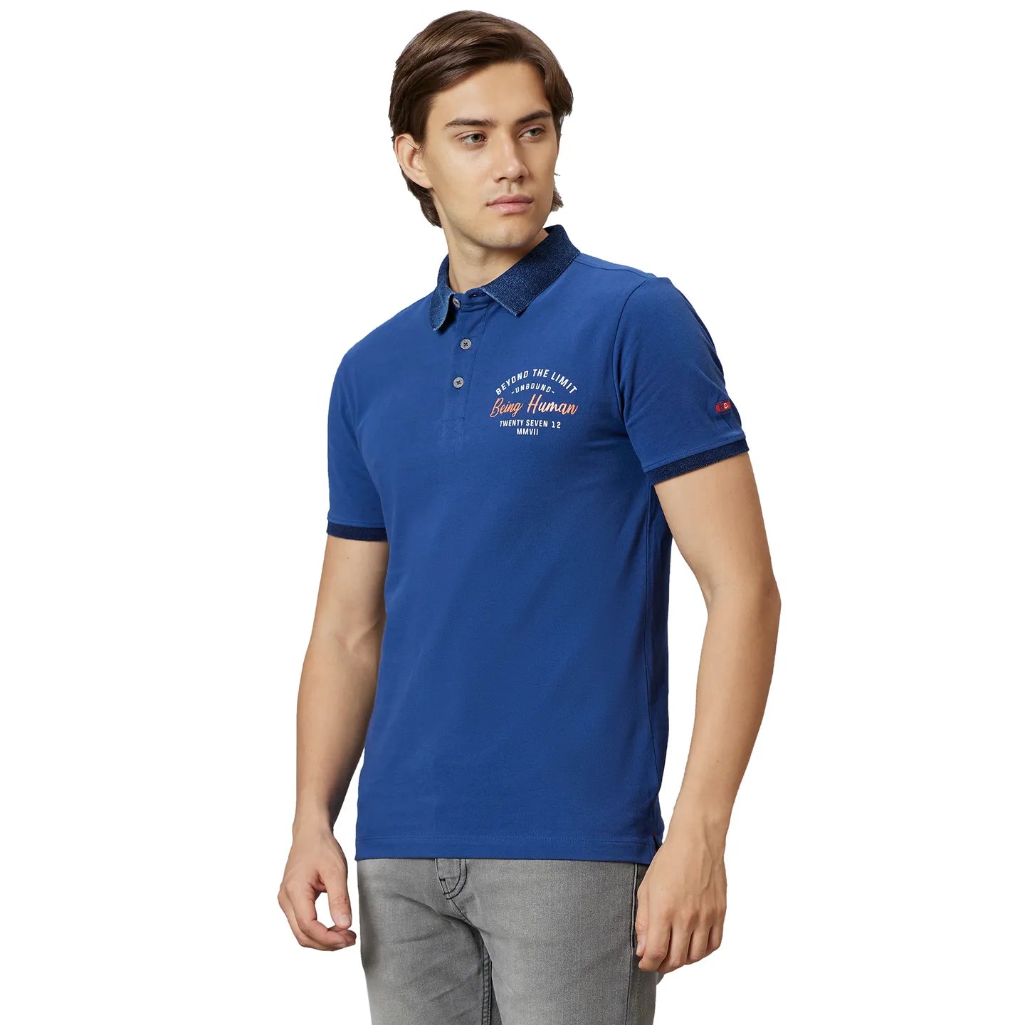 Being Human Clothing Men Regular Fit Polo Neck T-Shirts-Navy