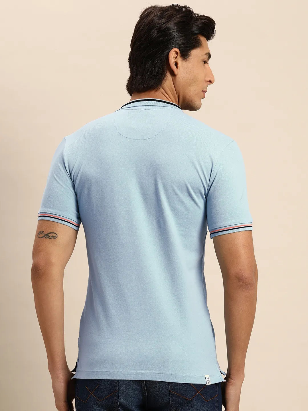 Being Human Clothing Men Regular Fit Polo Neck T-Shirts-Lt. Blue