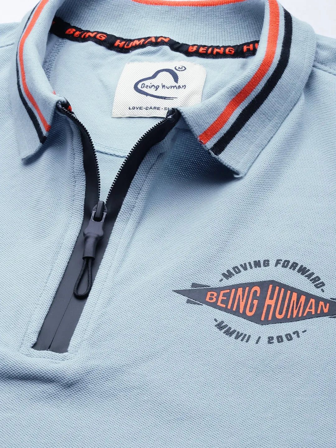 Being Human Clothing Men Regular Fit Polo Neck T-Shirts-Lt. Blue