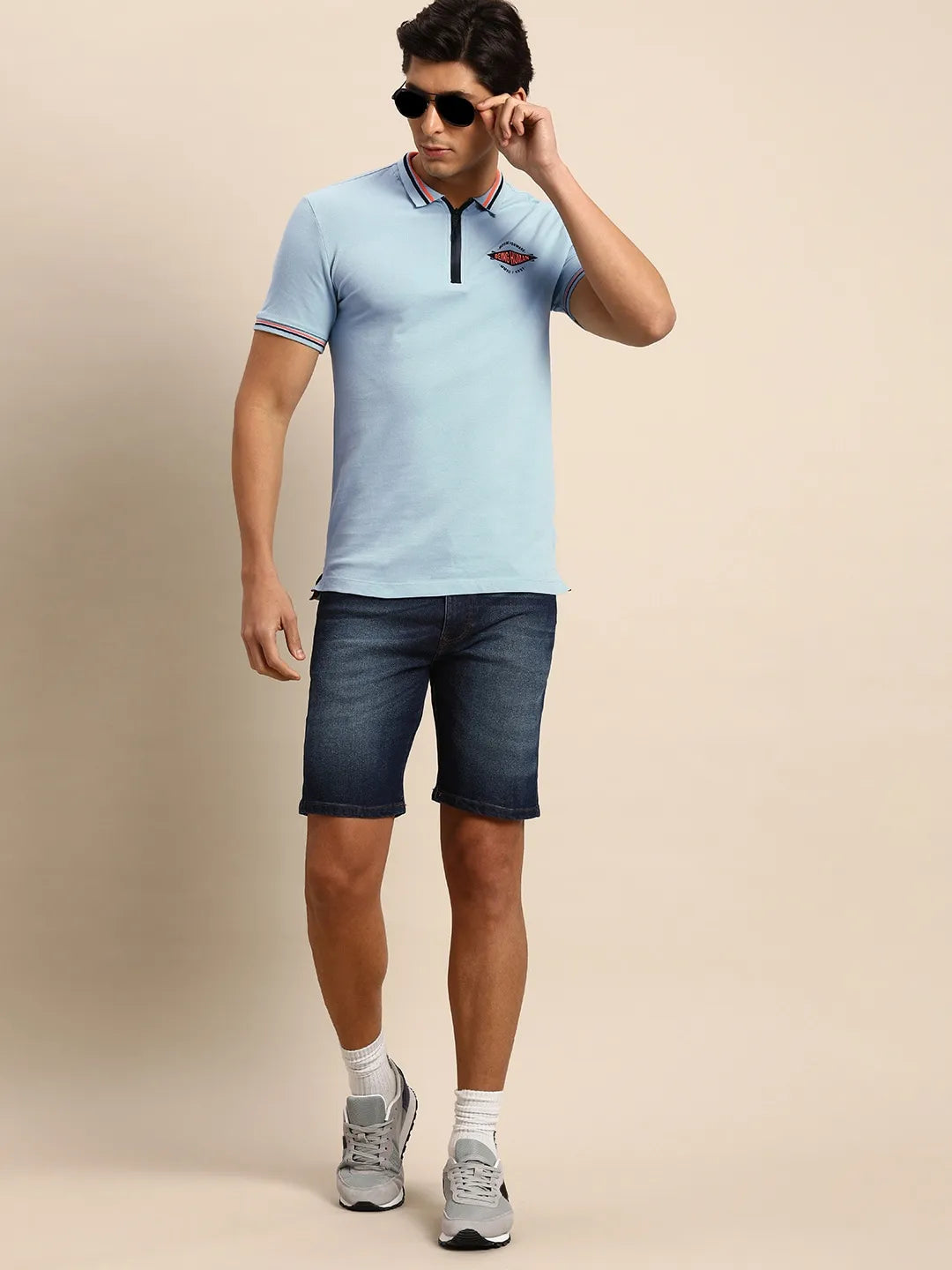 Being Human Clothing Men Regular Fit Polo Neck T-Shirts-Lt. Blue