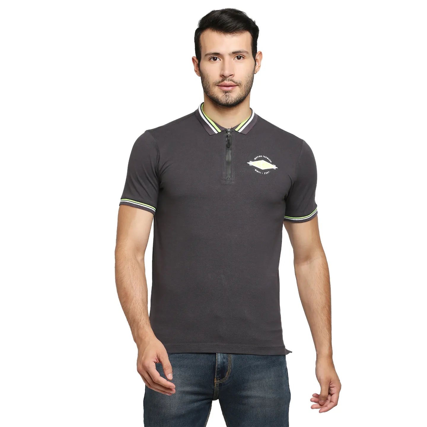 Being Human Clothing Men Regular Fit Polo Neck T-Shirts-Charcoal