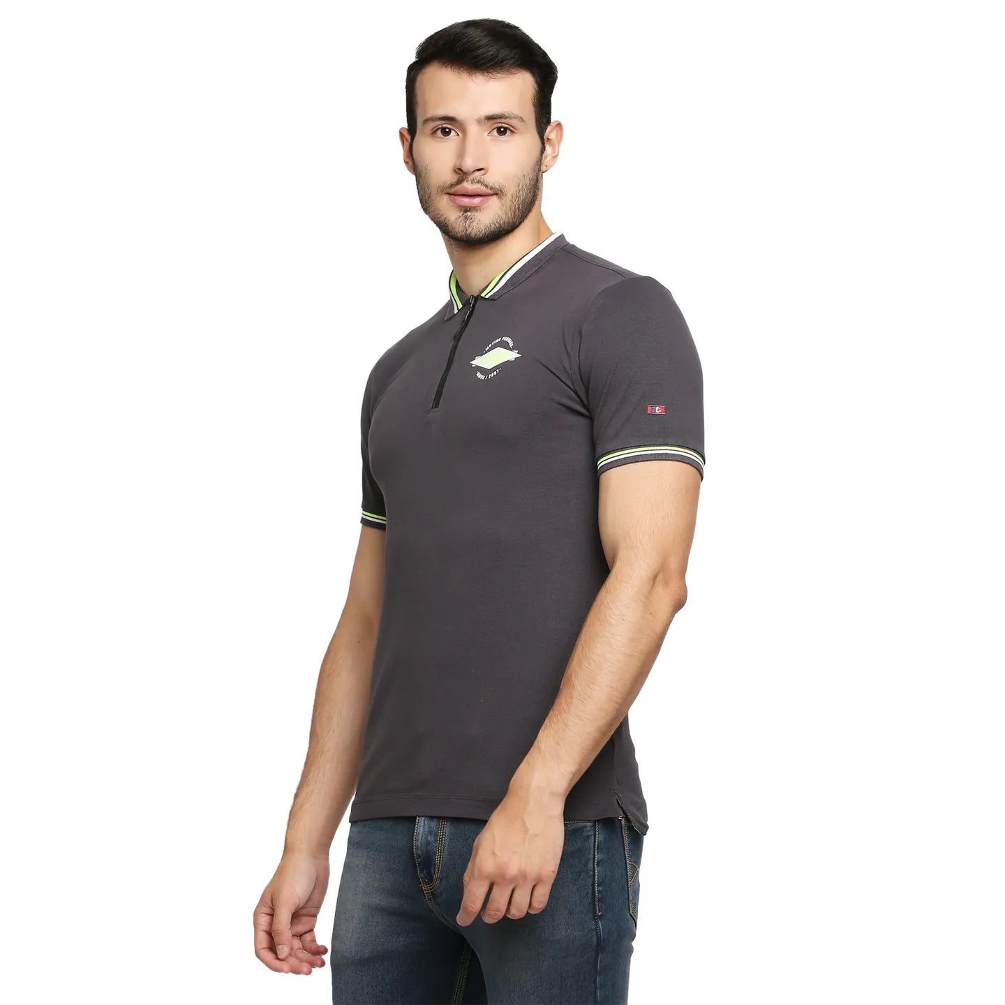 Being Human Clothing Men Regular Fit Polo Neck T-Shirts-Charcoal
