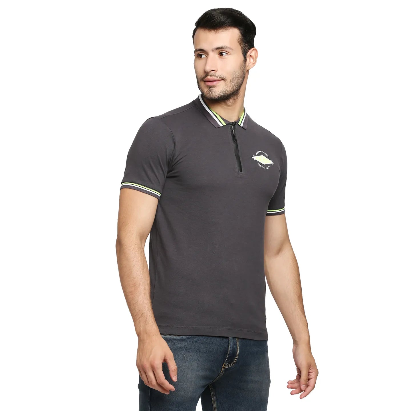 Being Human Clothing Men Regular Fit Polo Neck T-Shirts-Charcoal