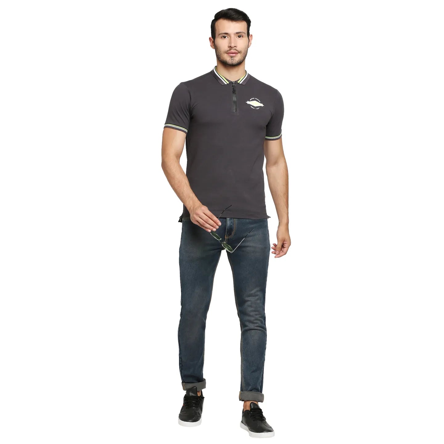 Being Human Clothing Men Regular Fit Polo Neck T-Shirts-Charcoal