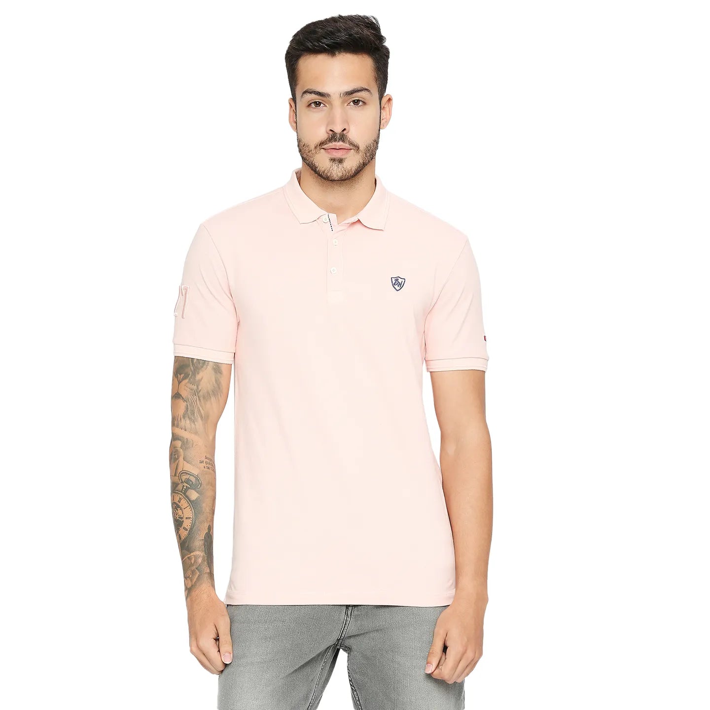 Being Human Clothing Men Regular Fit Polo Neck T-Shirts-Pale Pink