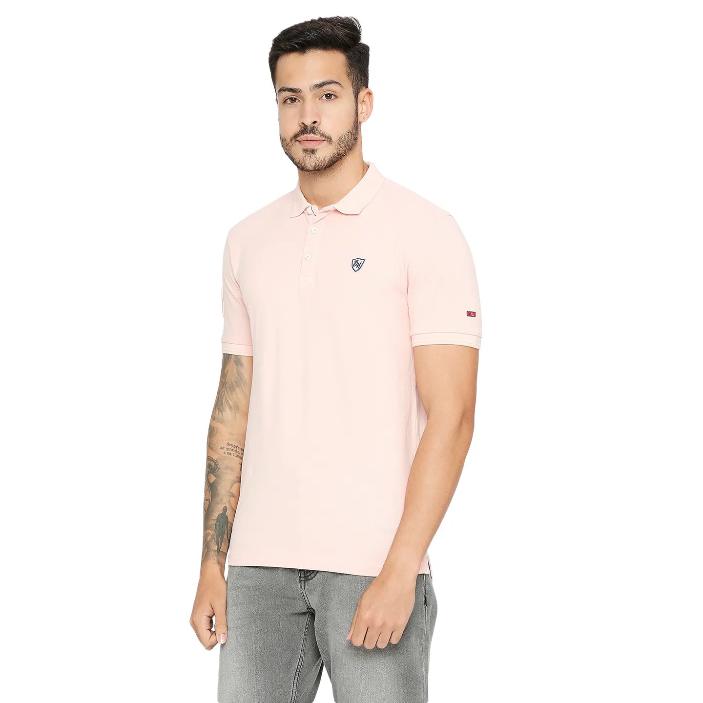 Being Human Clothing Men Regular Fit Polo Neck T-Shirts-Pale Pink