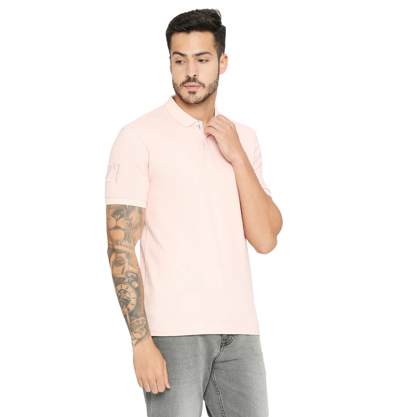 Being Human Clothing Men Regular Fit Polo Neck T-Shirts-Pale Pink