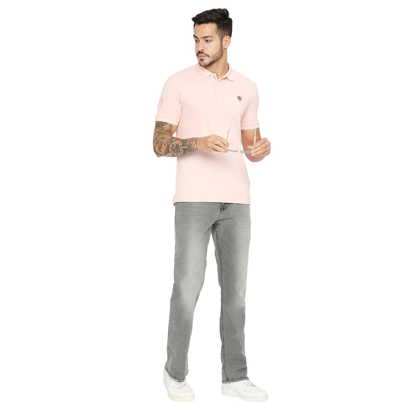 Being Human Clothing Men Regular Fit Polo Neck T-Shirts-Pale Pink