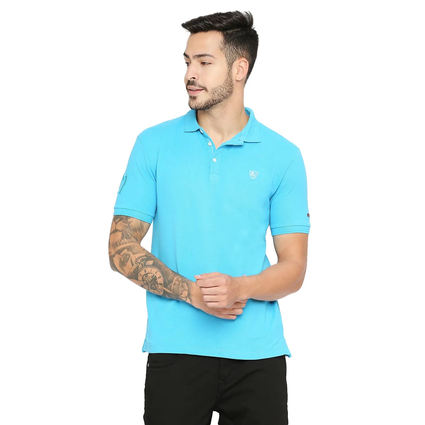 Being Human Clothing Men Regular Fit Polo Neck T-Shirts-Scuba Blue