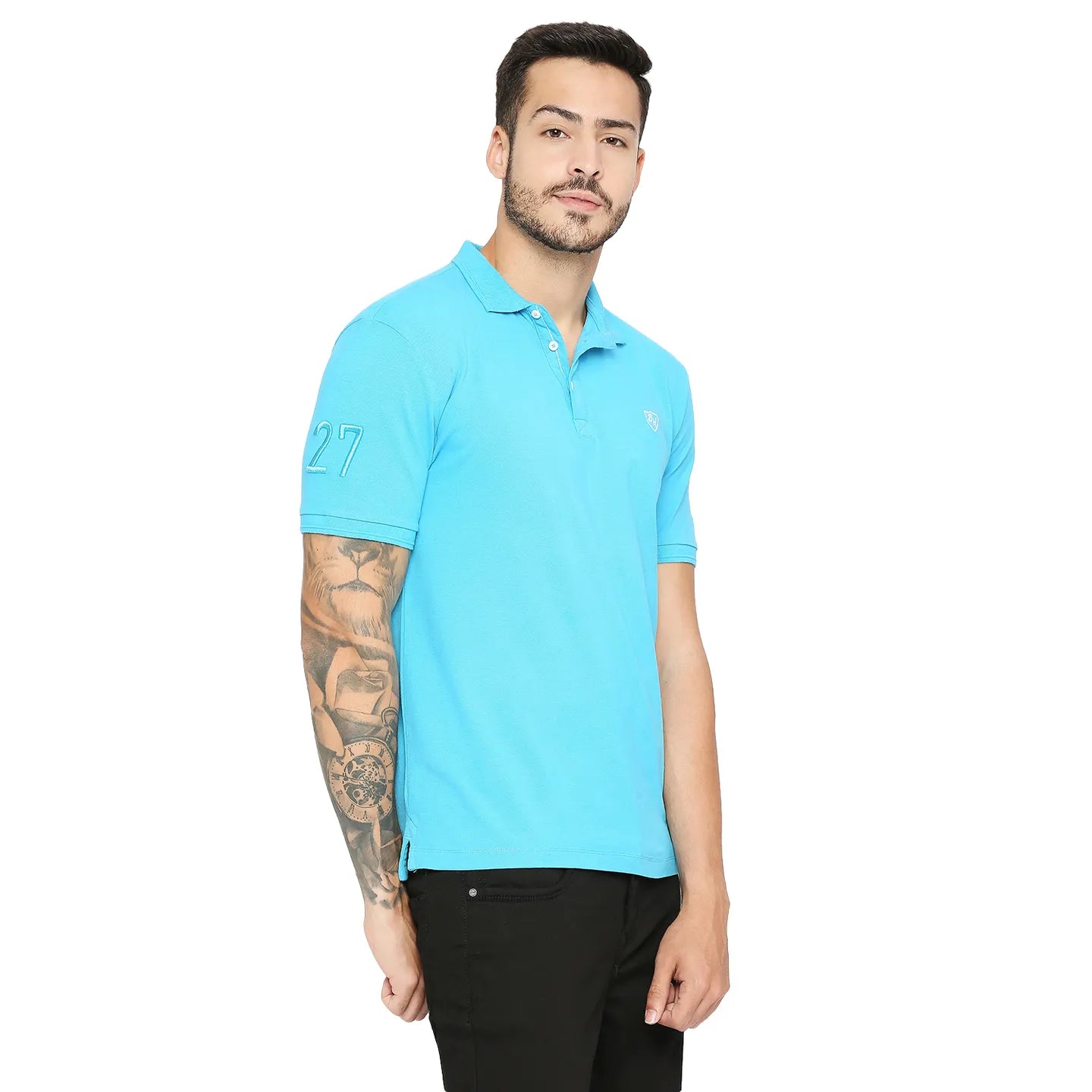 Being Human Clothing Men Regular Fit Polo Neck T-Shirts-Scuba Blue