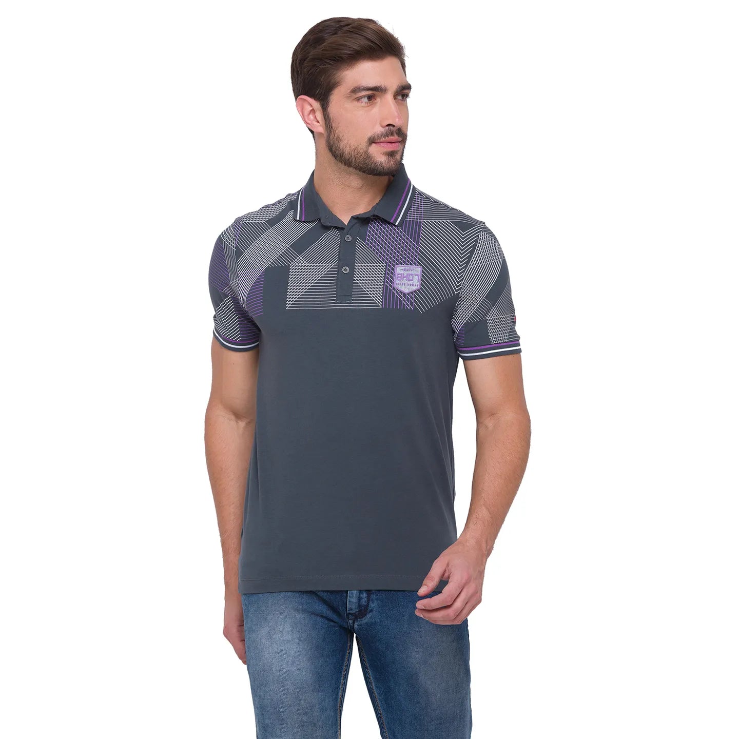 Being Human Clothing Men Regular Fit Polo Neck T-Shirts-Charcoal