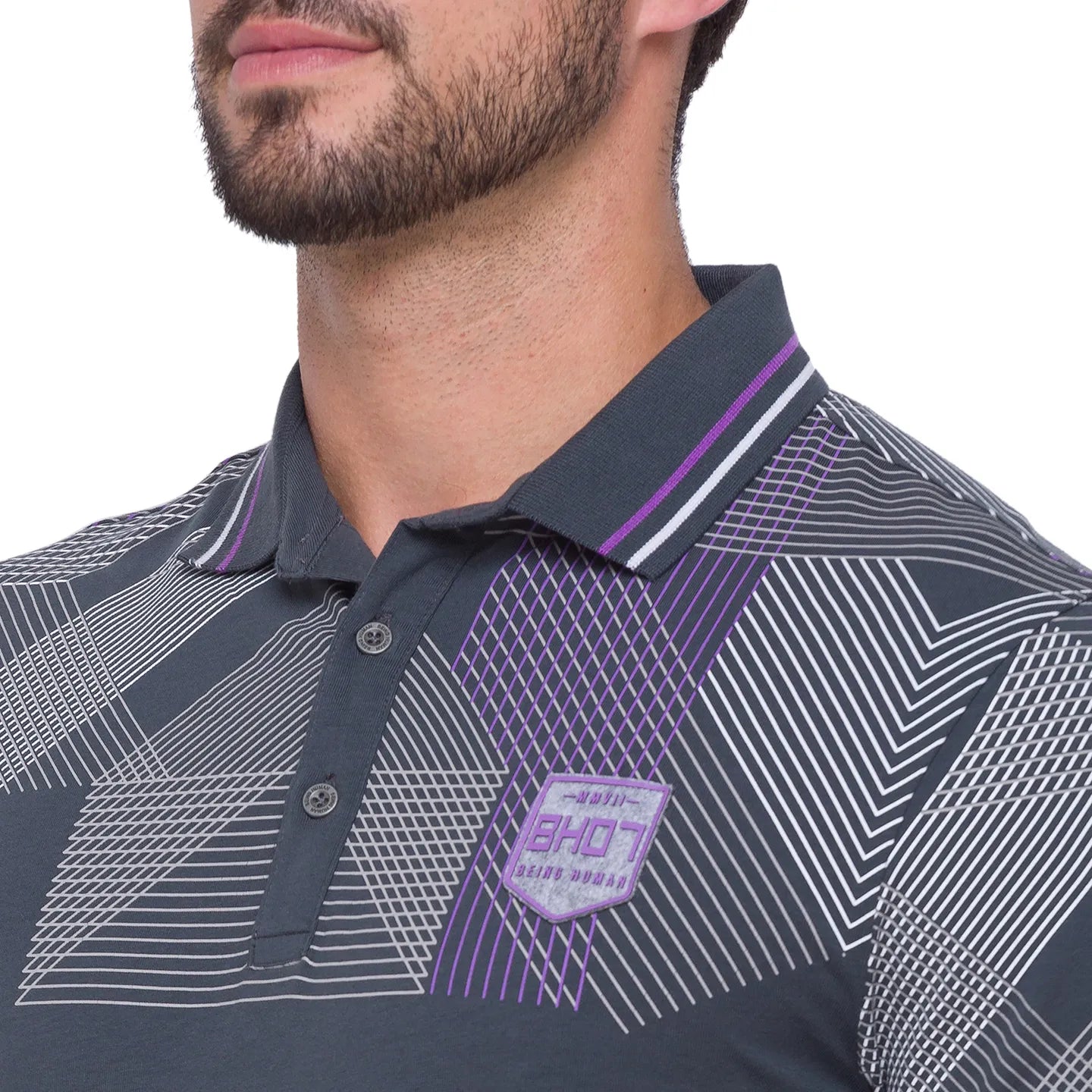 Being Human Clothing Men Regular Fit Polo Neck T-Shirts-Charcoal