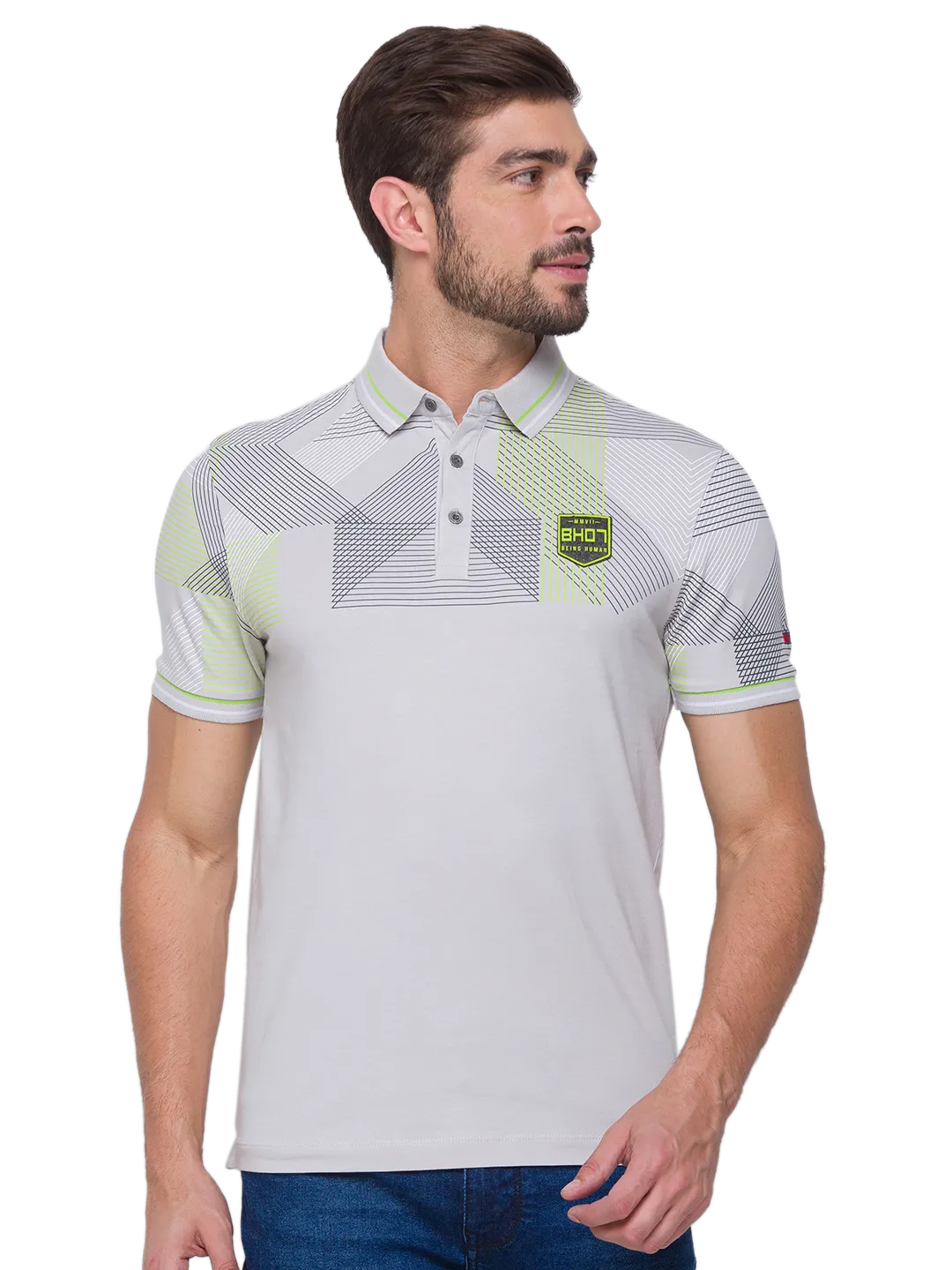 Grey Regular Fit Men's Polo T-Shirt by Being Human Clothing